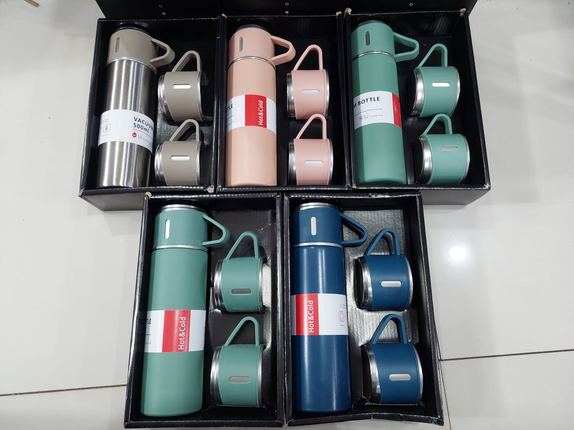 3 In 1 Vacuum Insulated Thermal Flask Set With Cup Set (random Color) [FREE DELIVERY]