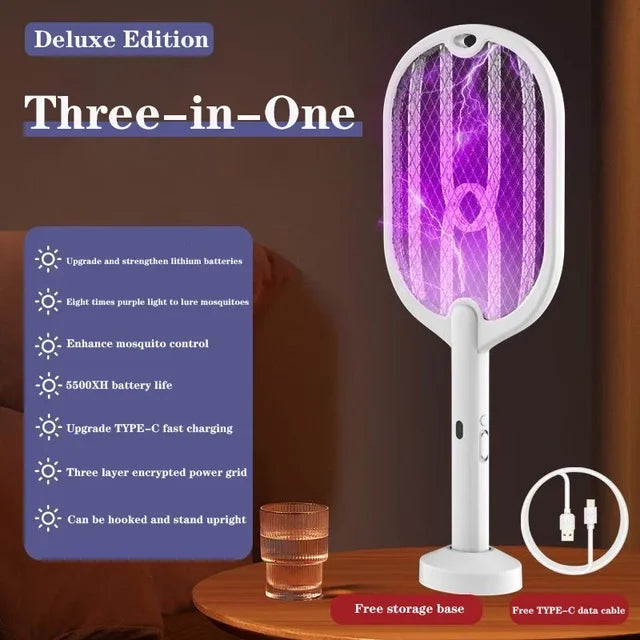 New 3 in 1 Electric Mosquito Swatter Rechargeable Racket