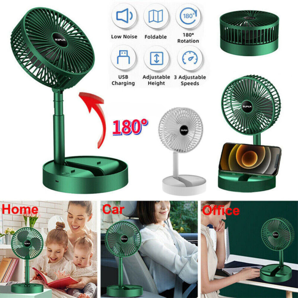 Rechargeable Fan Mini Foldable Telescopic Fan / Usb Foldable | Table Desk Fan | Telescopic Design Floor | 3 Speeds Rechargeable, Foldable, Adjustable Height Fan